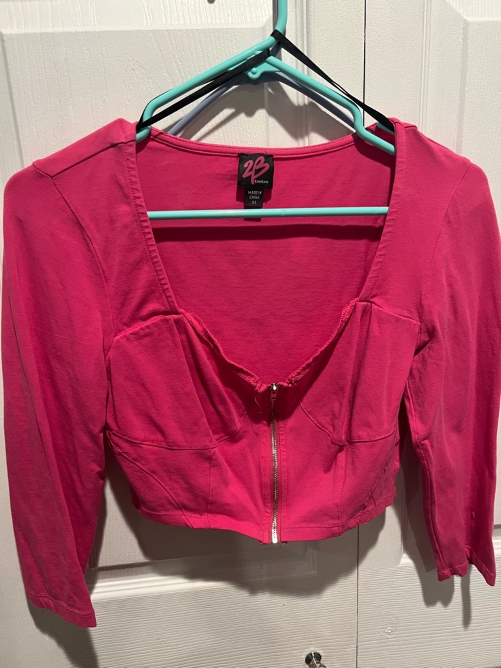 2B Bebe Hot Pink Cropped Zip-Front Top